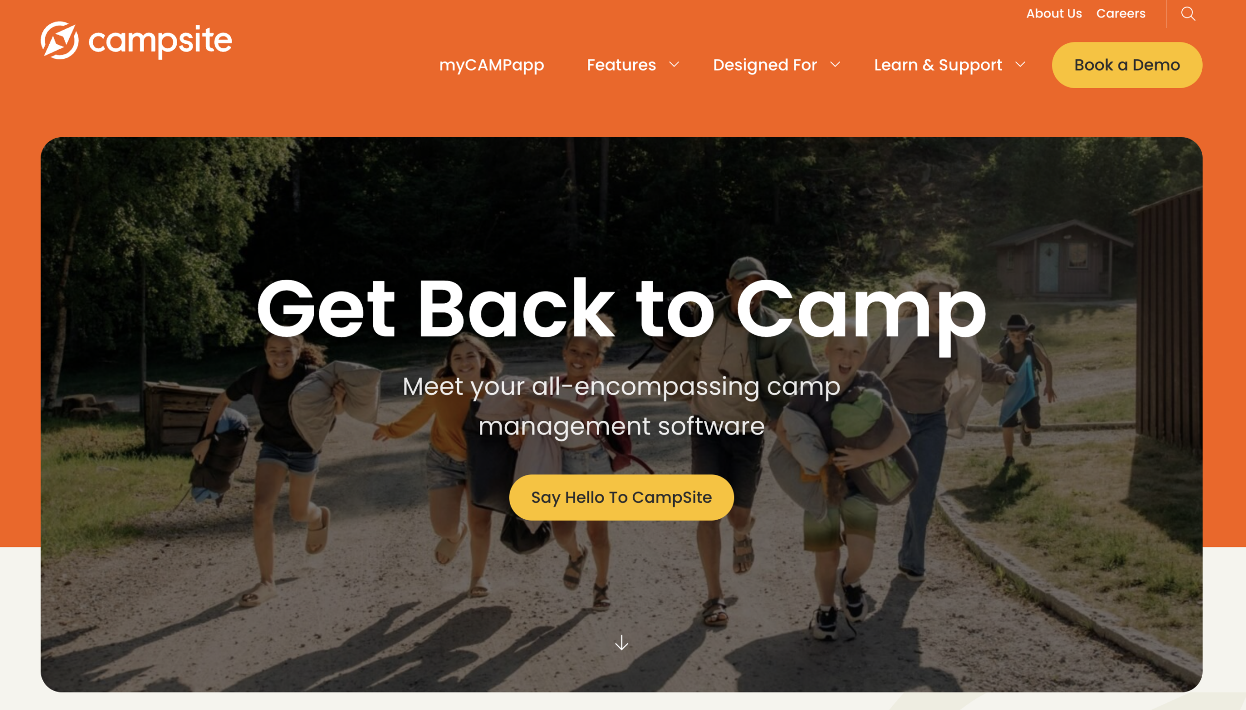 Screenshot of CampSite's website homepage